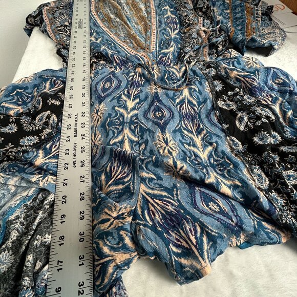 Free People Mixed Print Bohemian Style Romper Medium Dolman Sleeve Wide-Leg - Picture 8 of 8